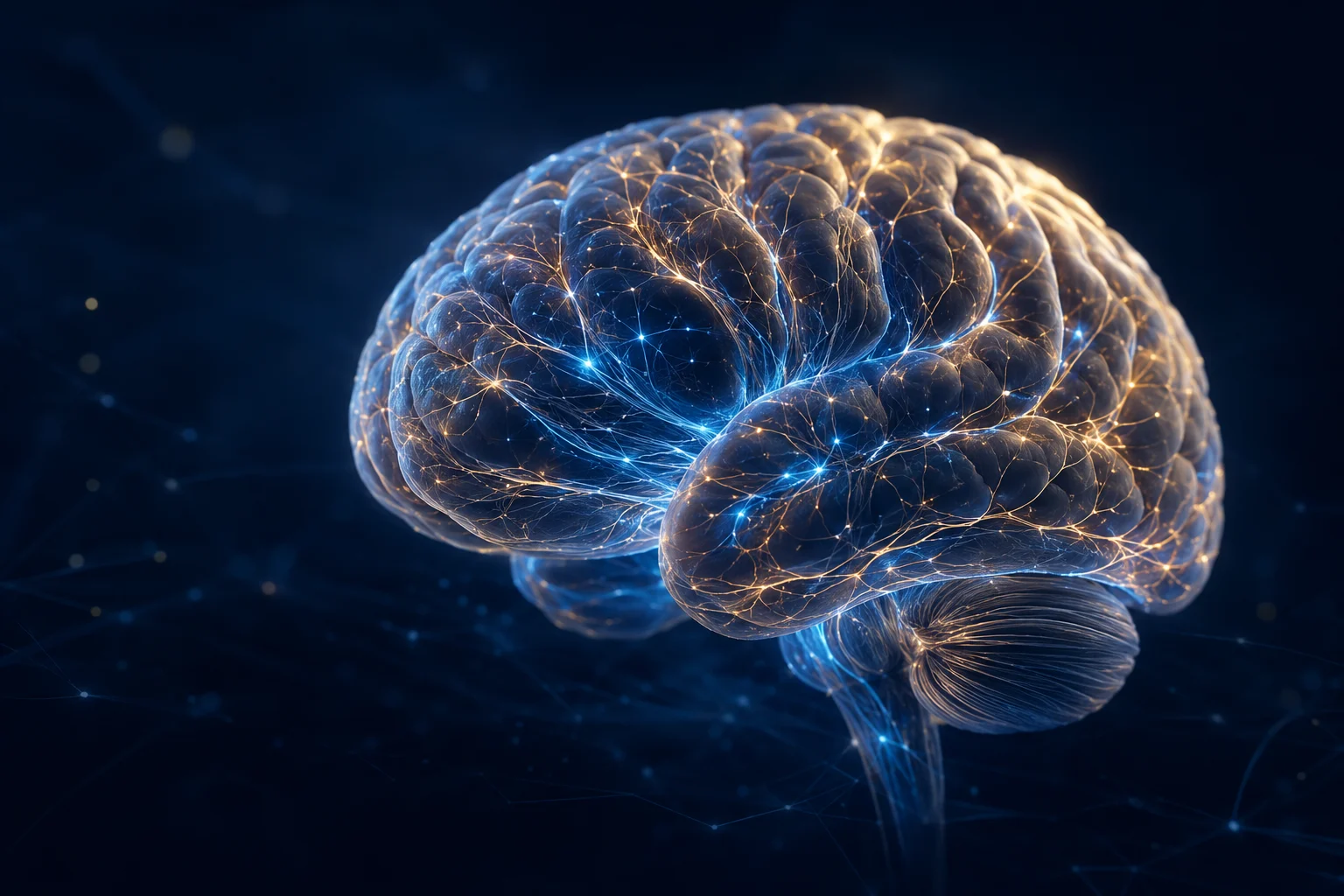 Künstlerische medizinische Darstellung von Gehirn und neuronalen Netzwerken